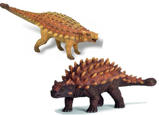 Models of armoured dinosaurs.