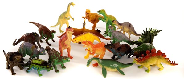 A set of prehistoric animal models.