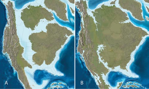 North America 75 million years ago and 65 million years ago