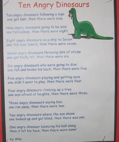 Ten Angry Dinosaurs Poem