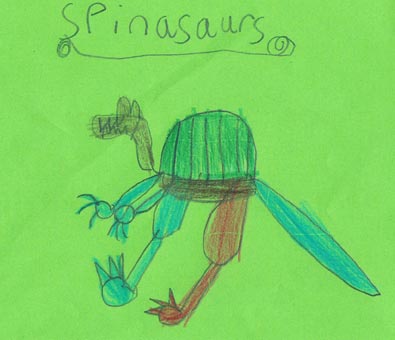 Max drew a multi-coloured Spinosaurus.
