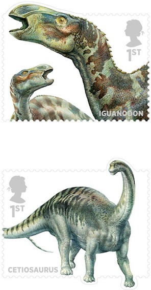 dinosaurs featured in stamp set.