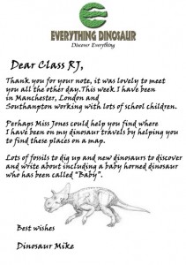 Everything Dinosaur replies to a thank you letter.
