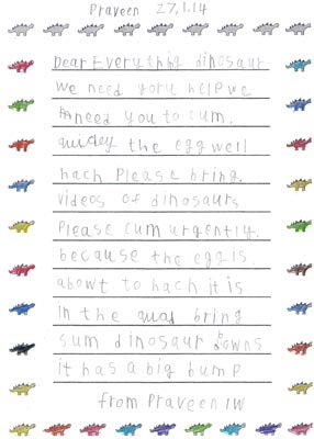 Praveen's letter to Everything Dinosaur.