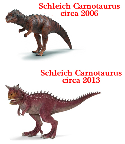 Schleich Carnotaurus models from different ranges.