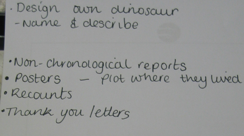 A teacher lists the extension ideas during a dinosaur workshop.