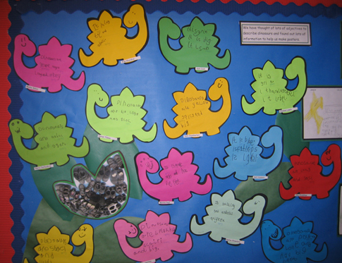 Lots of describing words for dinosaurs on display.