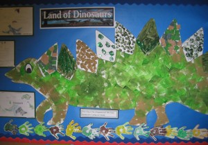 Stegosaurus artwork in school.