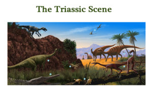 A Triassic scene from the dinosaur timeline poster.