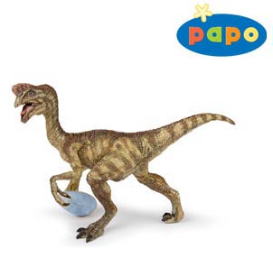 A Papo Oviraptor with a blue egg.