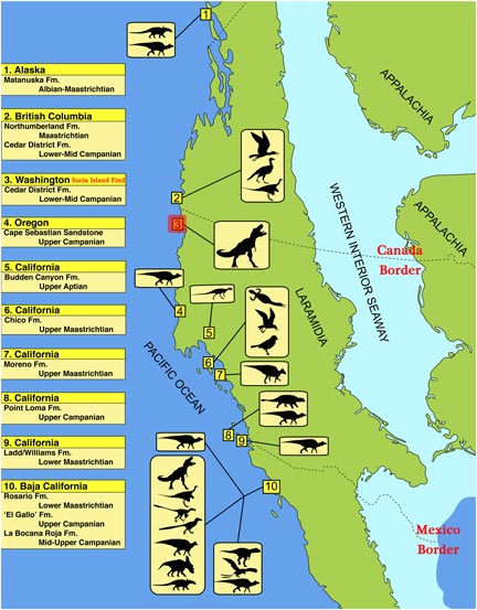 The Sucia Island fossil site is 3 (highlighted in red).