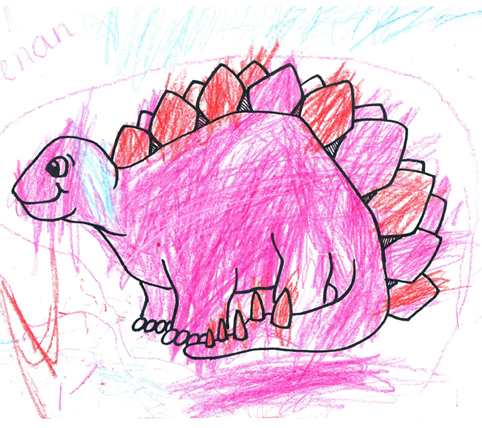 A very colourful pink plant-eating dinosaur.