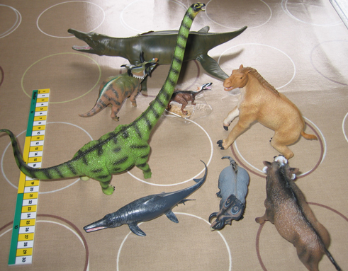 A wide variety of prehistoric animal models.