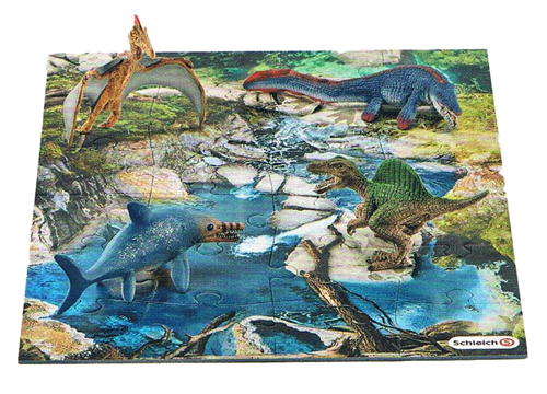 Schleich dinosaurs.New figures in this set, a Quetzalcoatlus colour variant, a green Spinosaurus and an Ichthyosaur plus a Mosasaur.