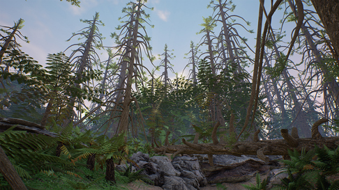 A Triassic forest from a video game.