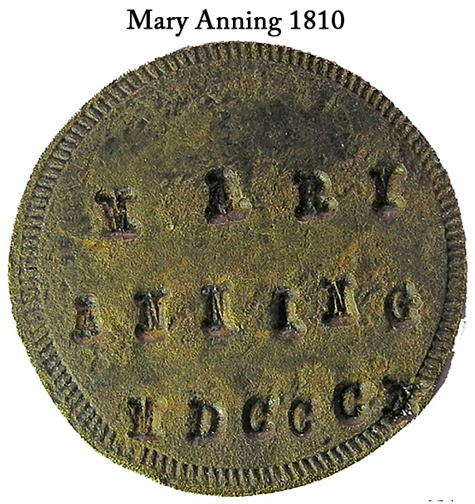 Stamped on the disc are the words "Mary Anning and the year 1810 marked in Roman numerals.