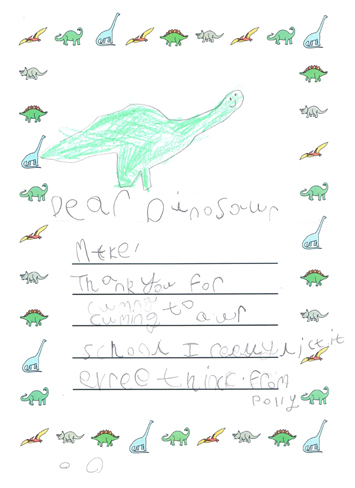 Dinosaur workshop thank you letter