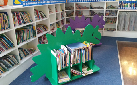 A librarysaurus spotted in a school