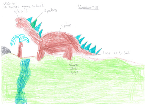 Victoria imagined a brown dinosaur with huge green spikes.