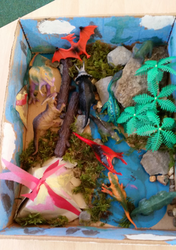 A dinosaur model made by Year 2 children.