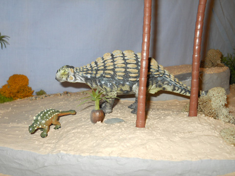 A baby Ankylosaurus and its mother.