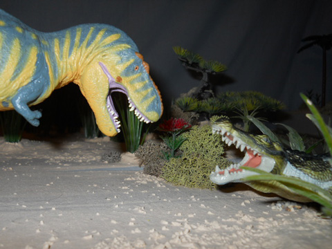 T. rex and Deinosuchus models.