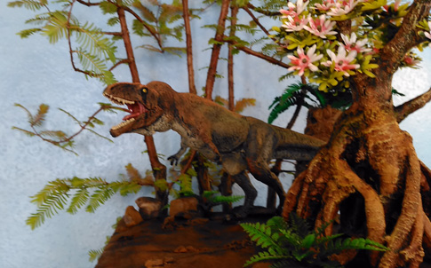 A cleverly crafted dinosaur diorama.