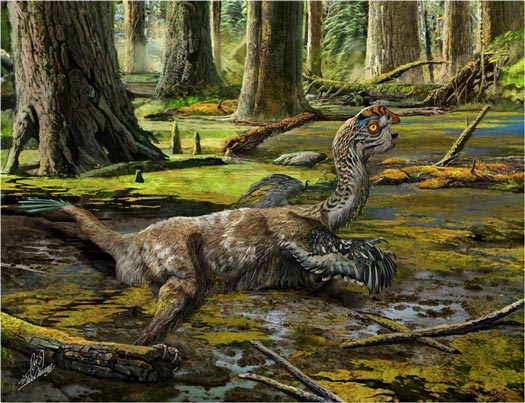 The feathered dinosaur Tongtianlong limosus mired in mud.