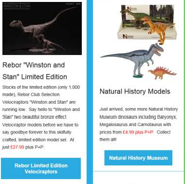 Natural History Museum dinosaurs and Rebor replicas.