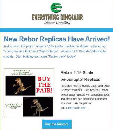 Everything Dinosaur customer newsletter.
