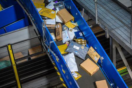 Royal Mail parcels being sorted.