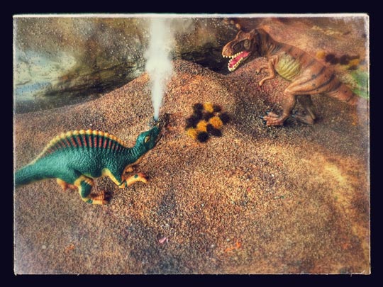 Special effects in the dinosaur diorama.