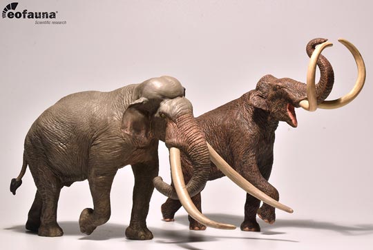 Eofauna models (Steppe Mammoth and Straight-tusked elephant).