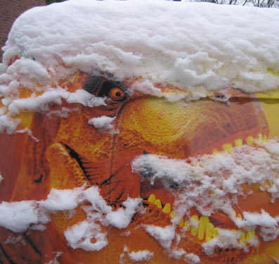 Everything Dinosaur's "dino van" covered in snow.