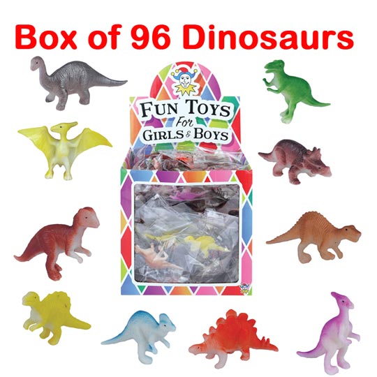 Box of dinosaur and prehistoric animal models.