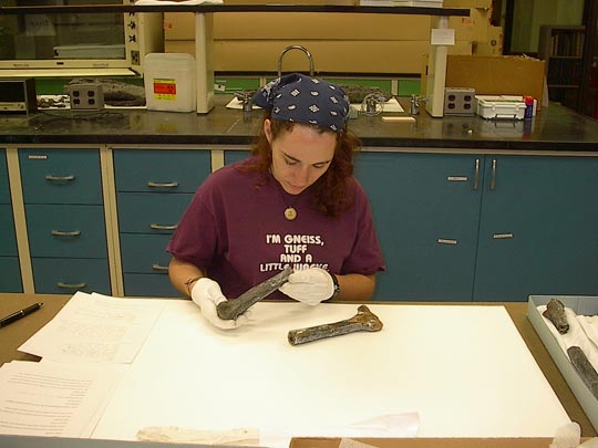 ReBecca Hunt Foster studying fossil bones