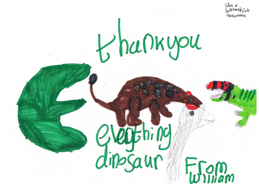 William draws dinosaurs