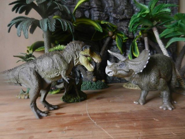 T. rex attacks a Triceratops.