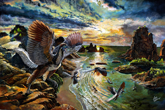 Archaeopteryx albersdoerferi life reconstruction.