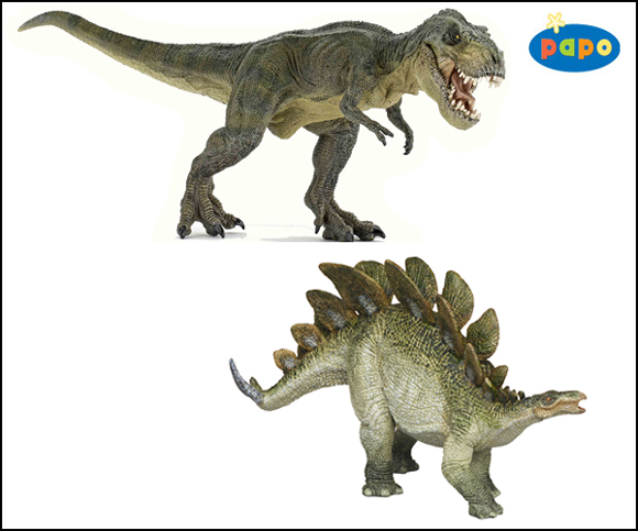 Staying for now, the green running T. rex and the original Papo Stegosaurus models.