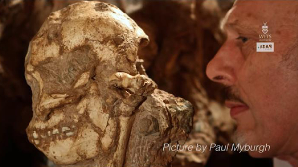 The skull of "little foot" with Professor Ron Clarke