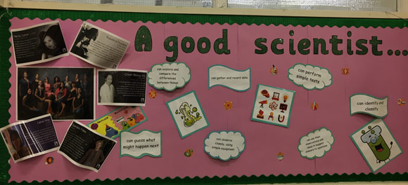 School poster acknowledges the role of women in science.