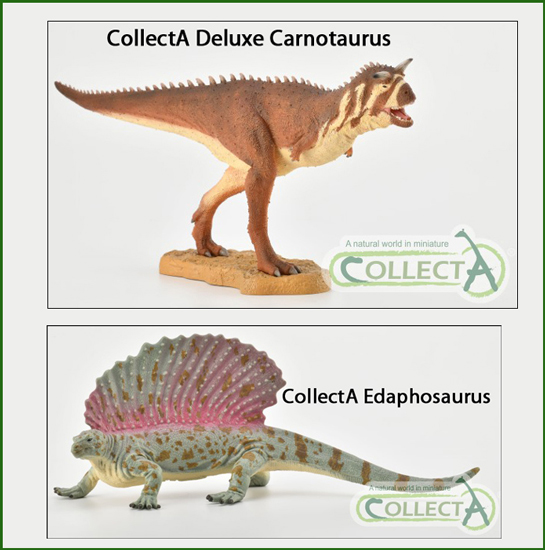 CollectA Edaphosaurus and the CollectA Carnotaurus models.