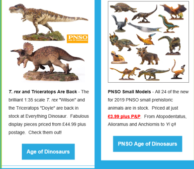 Triceratops and T. rex along with PNSO small prehistoric animal models.