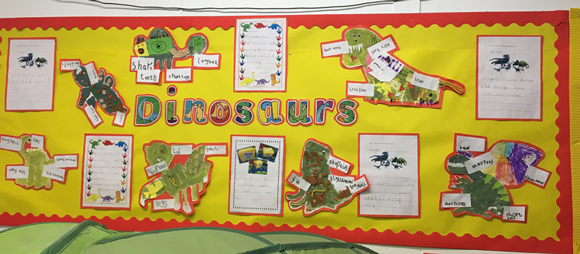 A dinosaur display in the children's dinosaur den.