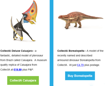 The CollectA Deluxe Caiuajara with a moveable jaw and a CollectA Borealopelta.