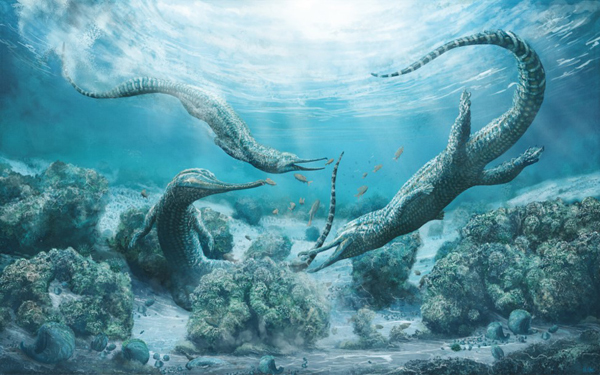 Mystriosuchus steinbergeri life reconstruction.
