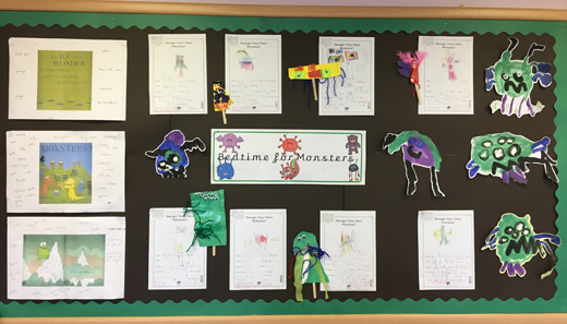 Dinosaur drawings and illustrations of monsters.