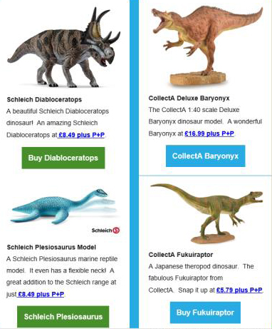 Schleich and CollectA models feature in the newsletter.