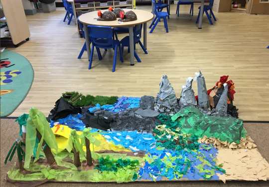 Class One build a dinosaur landscape.